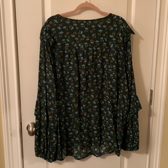 NWT Sonoma green w/lt blue flowers ruffles on collar & long sleeves blouse 4x - Picture 8 of 14